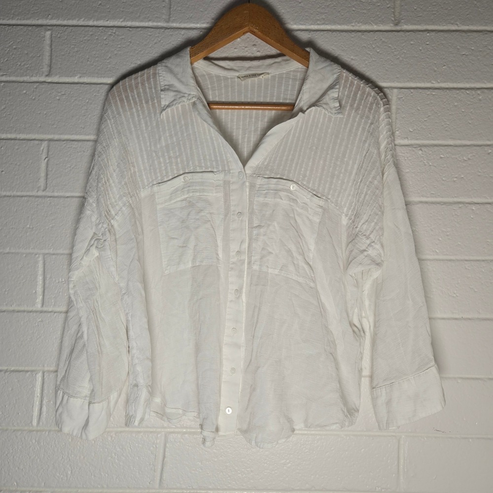 Spell & The Gypsy Minimalist White Button Shirt XS Oversize Gauze Pintuck Boho - Picture 5 of 11